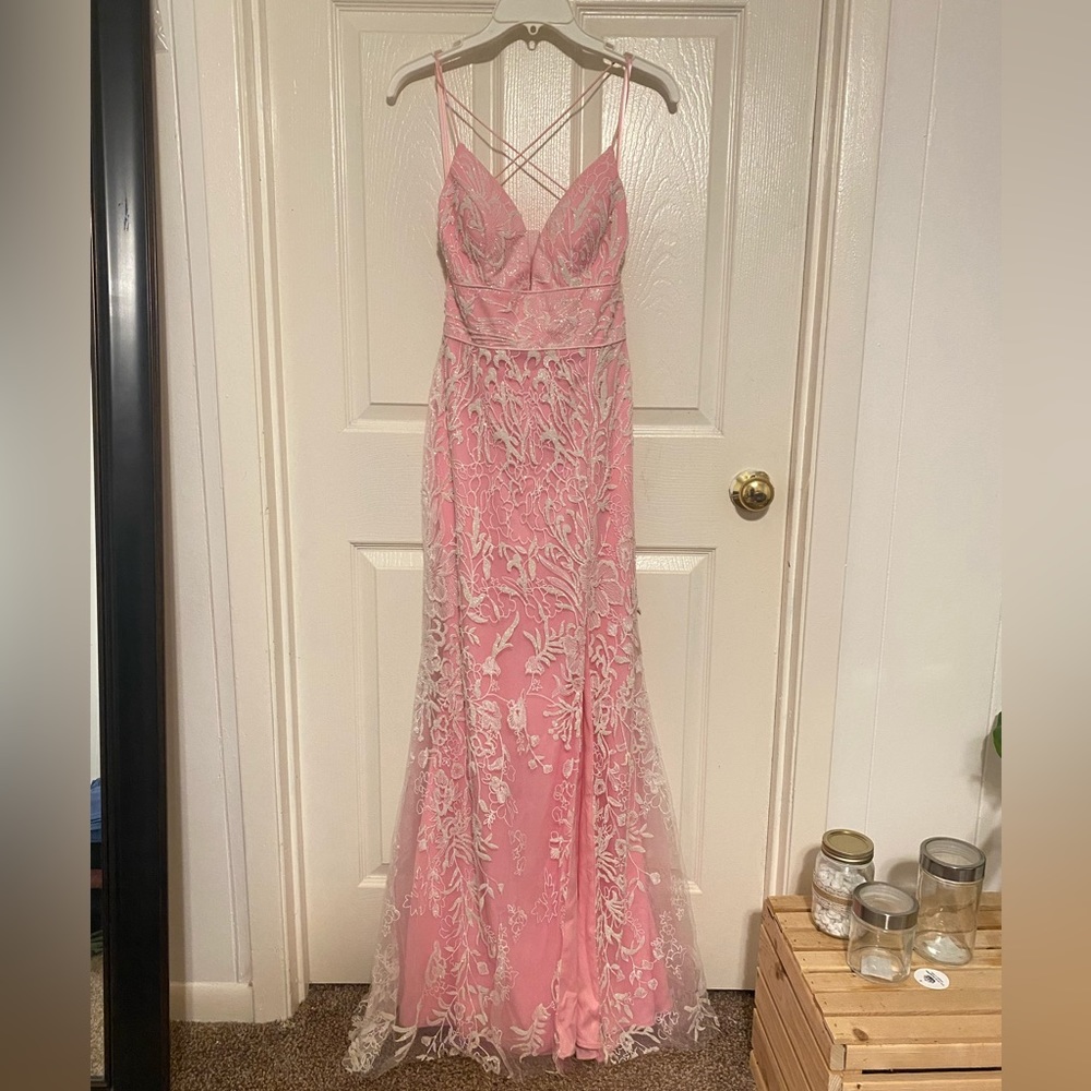 Pink with White Details Prom Dress